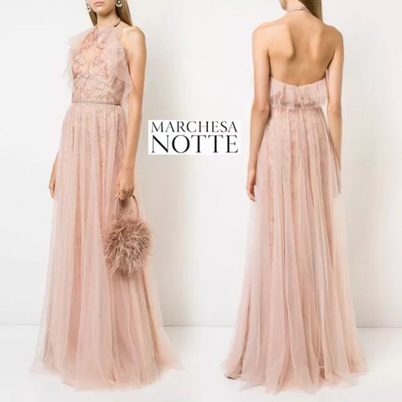 Marchesa Notte Embroidered Blush Gown - Picture 1 of 5